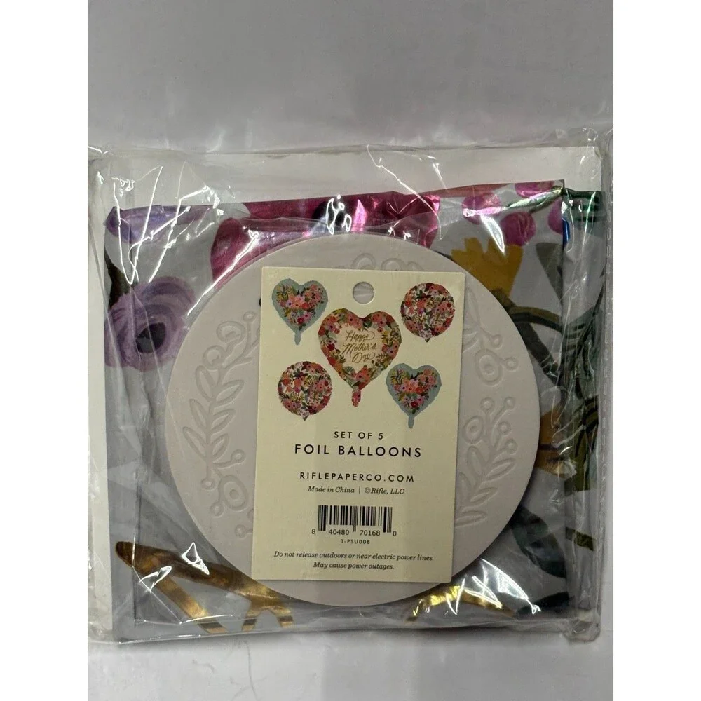 Rifle Paper Co Mother's Day Foil Balloons Set of 5 Floral Hearts NIP Sealed